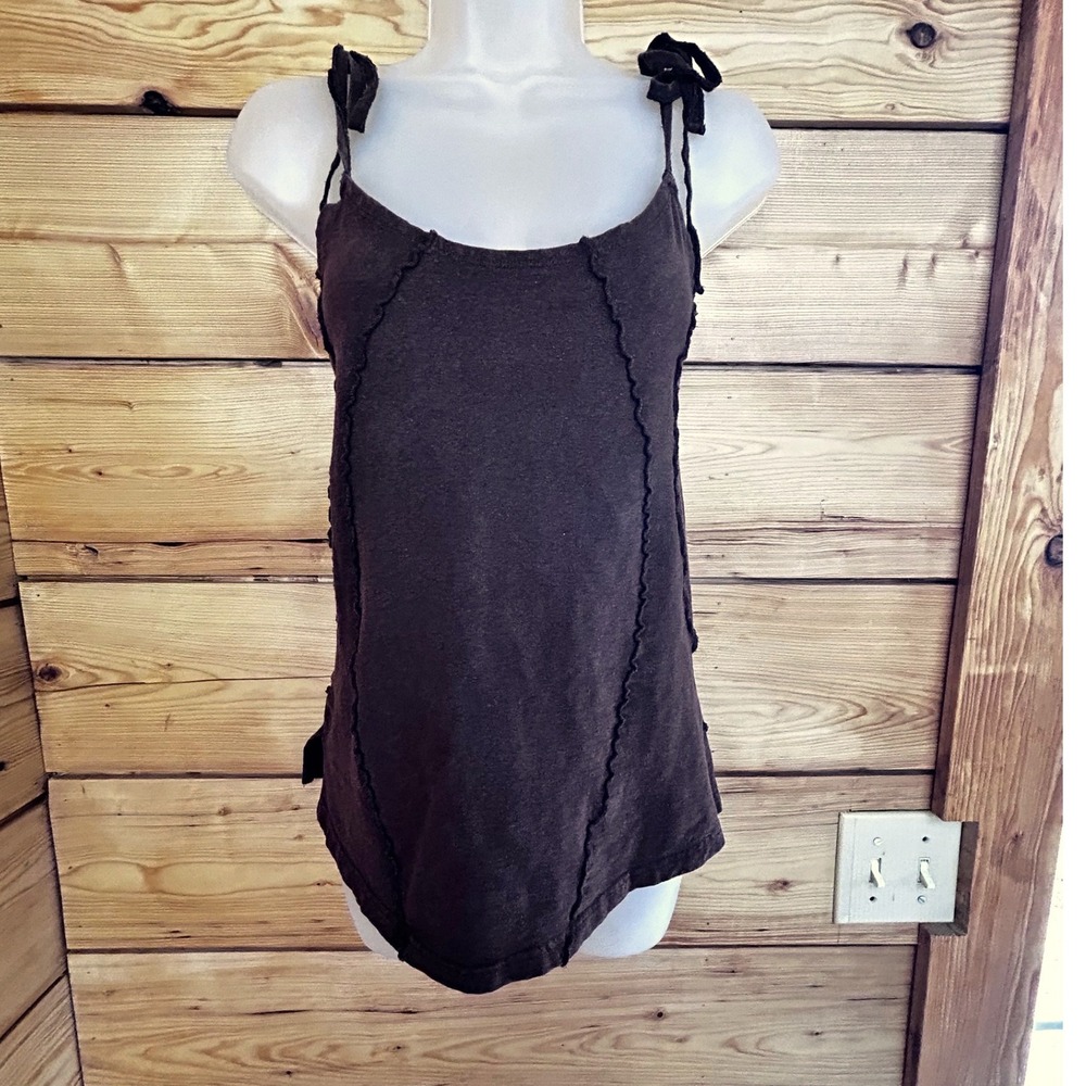 Nomads Hemp Wear Brown Tie Strap Camisole Top Raw Seam Fairycore Medium